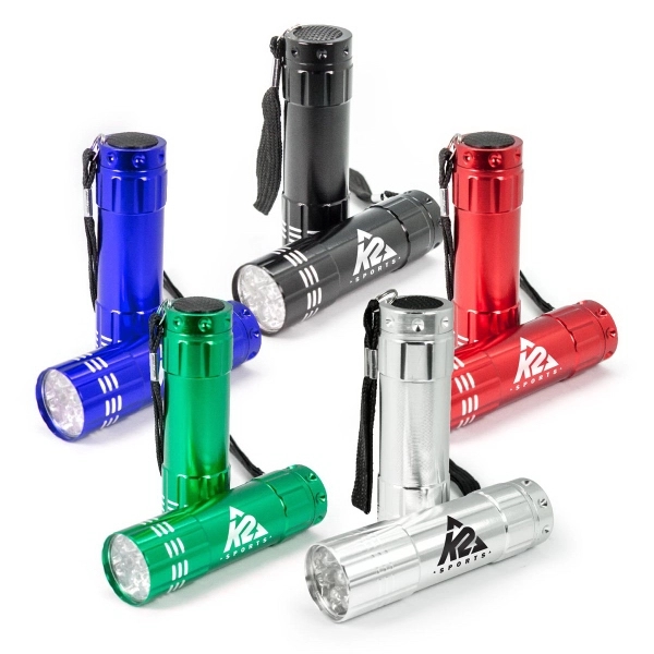 9 LED flashlight with aluminum body and wrist strap. Batteries included.... from ASI 30112 ACE Products / Ace Line