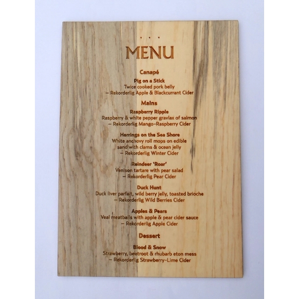 4" x 9" x 0.1875" solid wood cocktail menu in eight... from ASI 92531 Unique Custom Products / UCP
