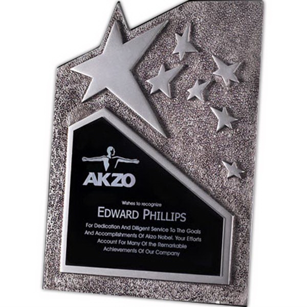 Stunning silver 1/4" thick cast award with molded accent stars.... from ASI 84592 St Regis Group