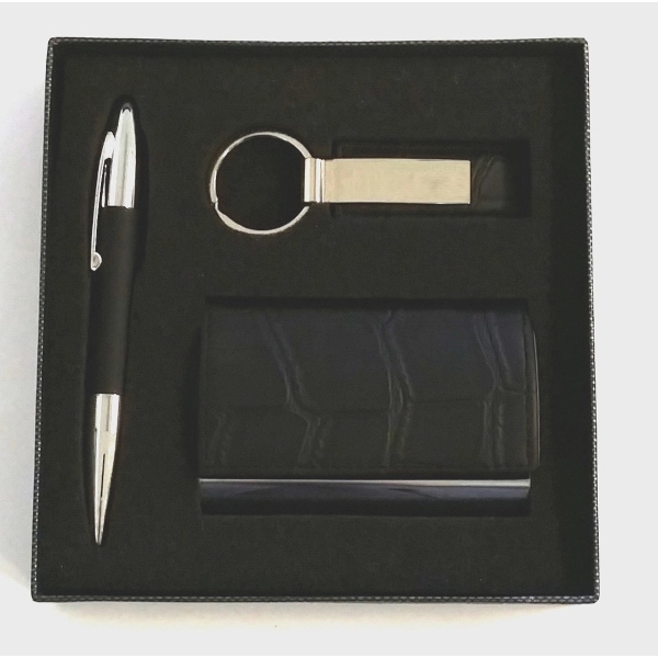 Black/Silver Card Case, Key Chain, and Ball Point Pen Gift Set.... from ASI 55540 Furniward Company