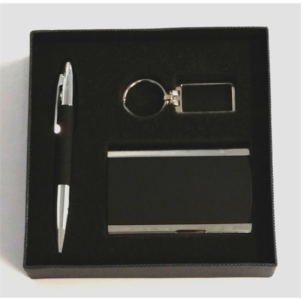 Black/Silver Card Case, Key Chain, and Ball Point Pen Gift Set.... from ASI 55540 Furniward Company