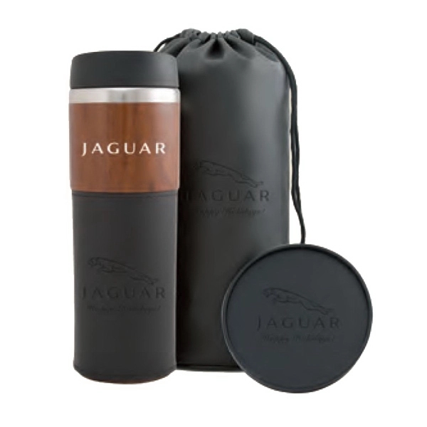 Three-piece woodgrain tumbler gift set includes a bag, coaster and 14... from ASI 71920 Moderne Glass Company Inc / MB Works Premium Line