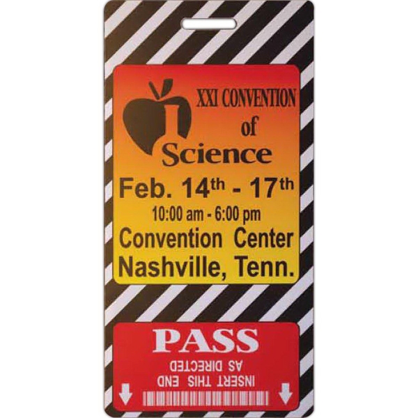 Full color event passes made from opaque white rigid vinyl.... from ASI 52550 Erell Manufacturing Company