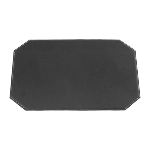 Black cut corner placemat made of leatherette material with accent stitching... from ASI 48125 Dacasso