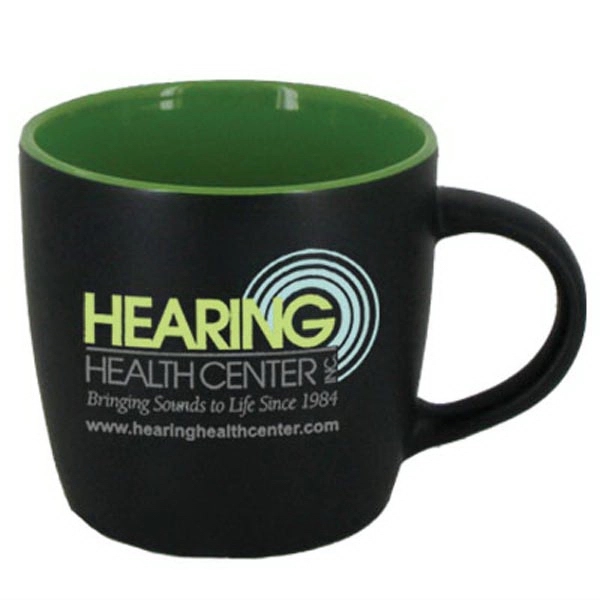 12 OZ STYLISH MATTE FINISH CAFE MUG WITH COLORED INTERIOR. Trendy... from ASI 46573 Cooper & Clement Inc