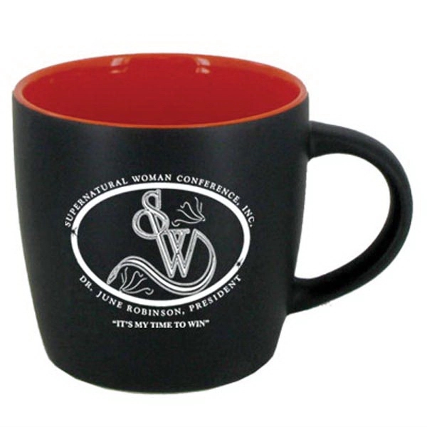 12 OZ STYLISH MATTE FINISH CAFE MUG WITH COLORED INTERIOR. Trendy... from ASI 46573 Cooper & Clement Inc