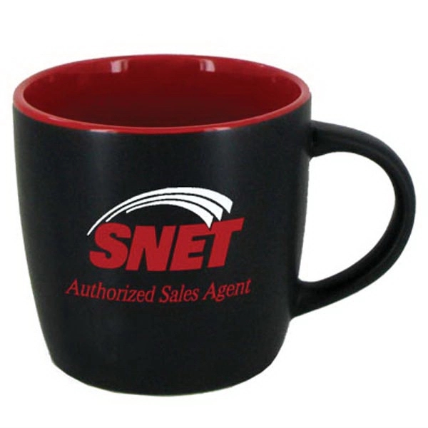 12 OZ STYLISH MATTE FINISH CAFE MUG WITH COLORED INTERIOR. Trendy... from ASI 46573 Cooper & Clement Inc