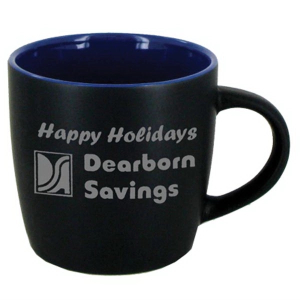 12 OZ STYLISH MATTE FINISH CAFE MUG WITH COLORED INTERIOR. Trendy... from ASI 46573 Cooper & Clement Inc