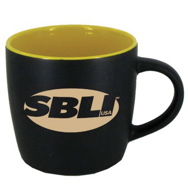 12 OZ STYLISH MATTE FINISH CAFE MUG WITH COLORED INTERIOR. Trendy... from ASI 46573 Cooper & Clement Inc