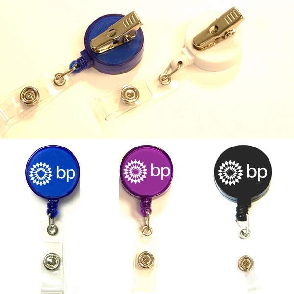 Round 24" retractable badge holder with metal clip on the back.... from ASI 74585 Nu Promo International / Nu Promo Line