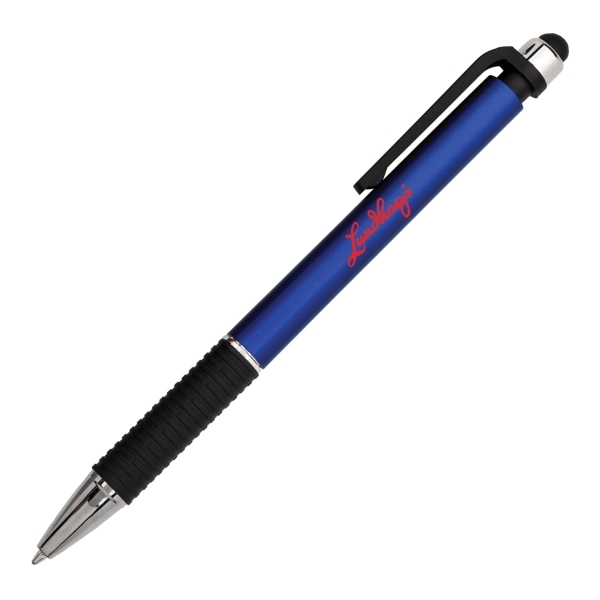 Plunger-action plastic ballpoint pen with soft rubber grip, black trim and... from ASI 40544 Binaco / Binaline