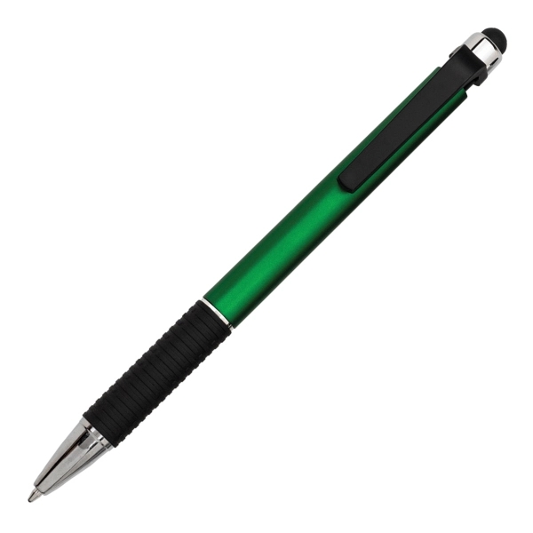 Plunger-action plastic ballpoint pen with soft rubber grip, black trim and... from ASI 40544 Binaco / Binaline