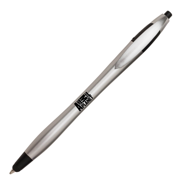 Dylan plunge-action plastic silver barrel ballpoint pen with hourglass barrel design.... from ASI 40544 Binaco