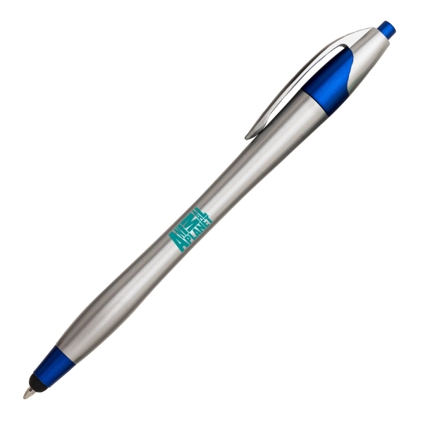 Dylan plunge-action plastic silver barrel ballpoint pen with hourglass barrel design.... from ASI 40544 Binaco