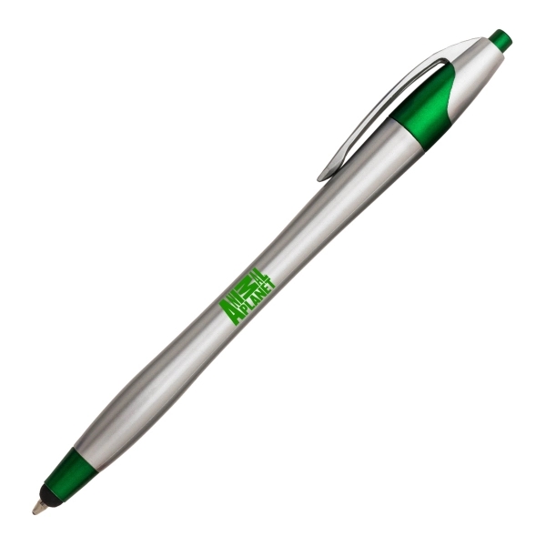 Dylan plunge-action plastic silver barrel ballpoint pen with hourglass barrel design.... from ASI 40544 Binaco
