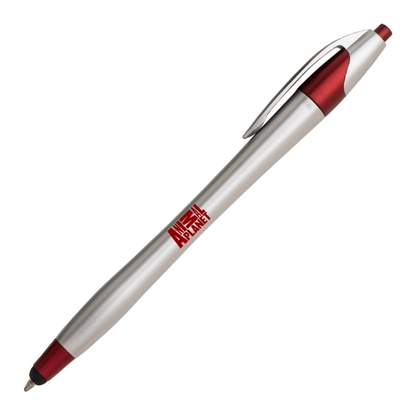 Dylan plunge-action plastic silver barrel ballpoint pen with hourglass barrel design.... from ASI 40544 Binaco