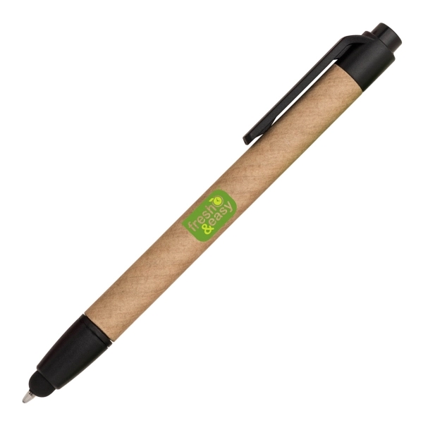 Plunge-action recycled paper ballpoint pen with soft touch capacitive stylus for... from ASI 40544 Binaco