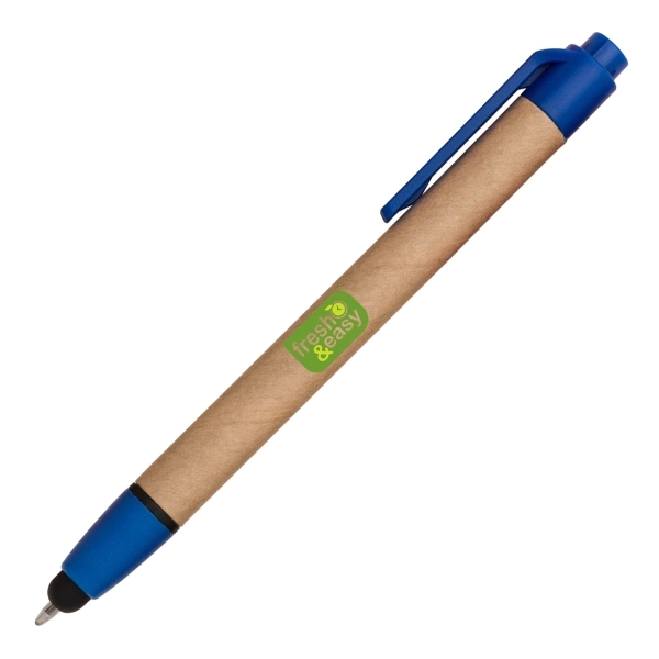 Plunge-action recycled paper ballpoint pen with soft touch capacitive stylus for... from ASI 40544 Binaco