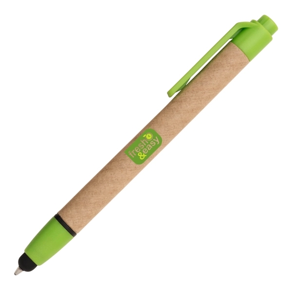 Plunge-action recycled paper ballpoint pen with soft touch capacitive stylus for... from ASI 40544 Binaco