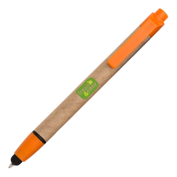 Plunge-action recycled paper ballpoint pen with soft touch capacitive stylus for... from ASI 40544 Binaco