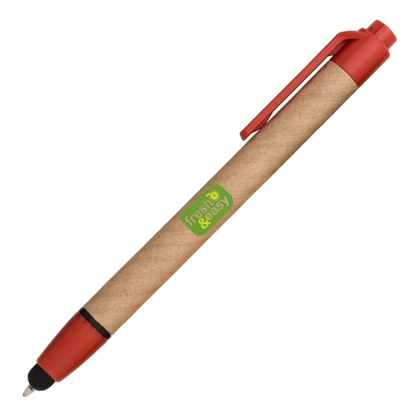 Plunge-action recycled paper ballpoint pen with soft touch capacitive stylus for... from ASI 40544 Binaco
