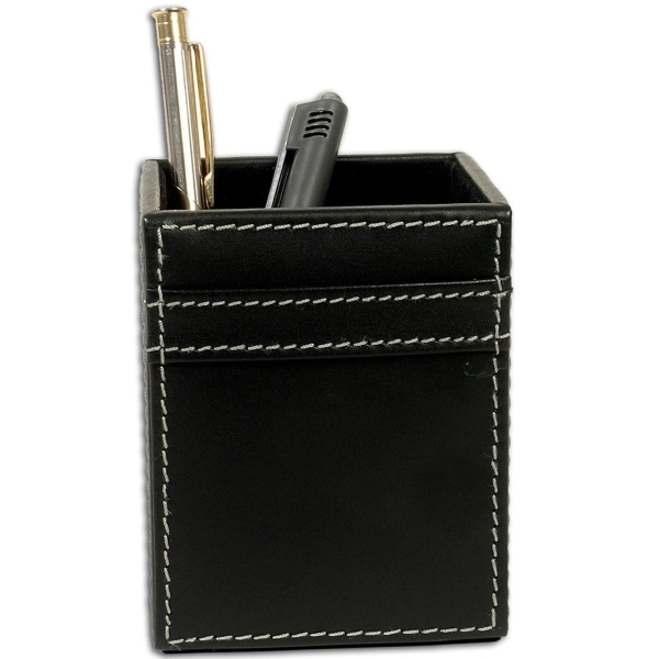 Black rustic leather pencil cup with a protective felt bottom.... from ASI 48125 Dacasso / DaCasso