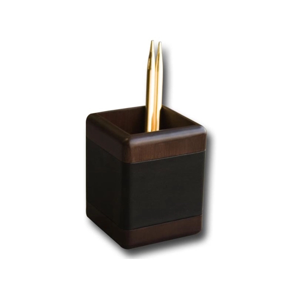 Leather and walnut wood pencil cup with a foam compartment bottom.... from ASI 48125 Dacasso