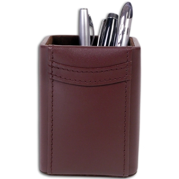 Chocolate brown leather pencil cup with protective felt bottom.... from ASI 48125 Dacasso / DaCasso