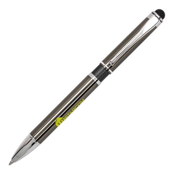 Aluminum gun metal finish plunger action ballpoint pen with soft touch... from ASI 40544 Binaco / Binaline