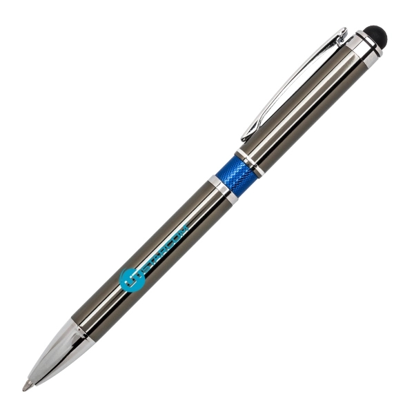 Aluminum gun metal finish plunger action ballpoint pen with soft touch... from ASI 40544 Binaco / Binaline