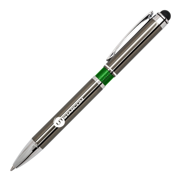 Aluminum gun metal finish plunger action ballpoint pen with soft touch... from ASI 40544 Binaco / Binaline