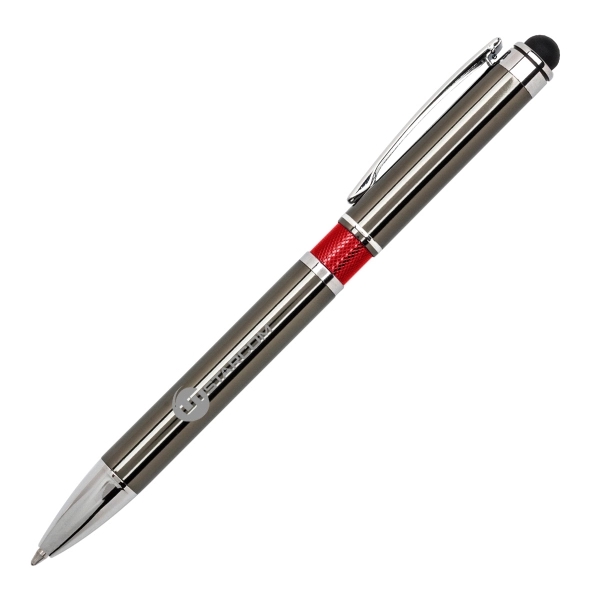 Aluminum gun metal finish plunger action ballpoint pen with soft touch... from ASI 40544 Binaco / Binaline