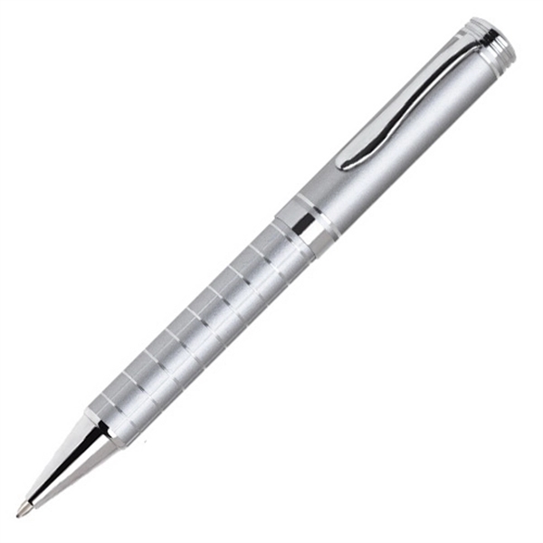 Twist action ballpoint pen with grid style barrel and chrome accents.... from ASI 40544 Binaco / Binaline