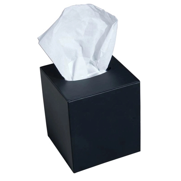 Black cube-shaped tissue box cover made of top-grain leather.... from ASI 48125 Dacasso / DaCasso