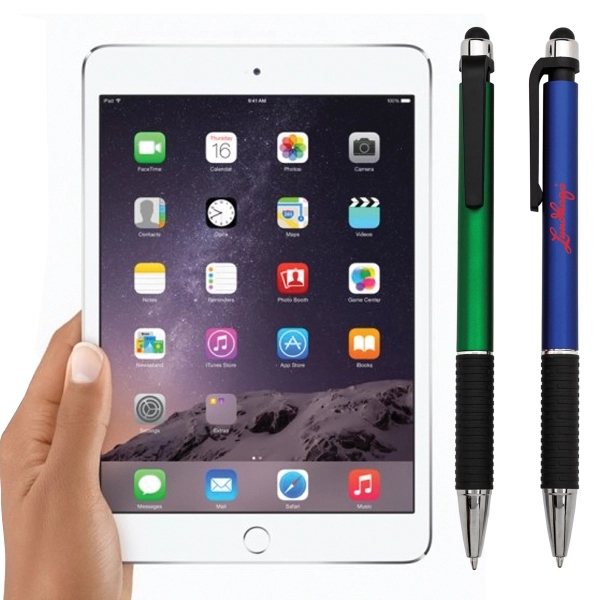 Plunger-action plastic ballpoint pen with soft rubber grip, black trim and... from ASI 40544 Binaco / Binaline