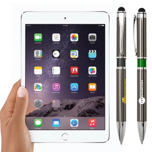 Aluminum gun metal finish plunger action ballpoint pen with soft touch... from ASI 40544 Binaco / Binaline