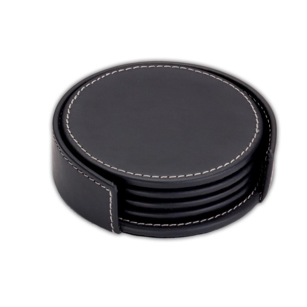 Set of four round coasters made of rustic black leather with... from ASI 48125 Dacasso / DaCasso