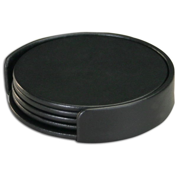 Set of four round coasters made of black top-grain leather with... from ASI 48125 Dacasso / DaCasso