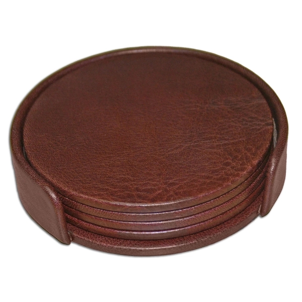 Set of four round coasters made of mocha top-grain leather with... from ASI 48125 Dacasso / DaCasso