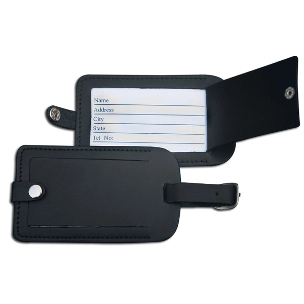 Black luggage tag made of leather with an identification card included.... from ASI 48125 Dacasso / DaCasso