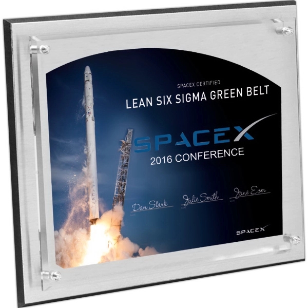 6" x 8" x 1" brushed aluminum plaque with decorative chrome... from ASI 62660 Innovation Line