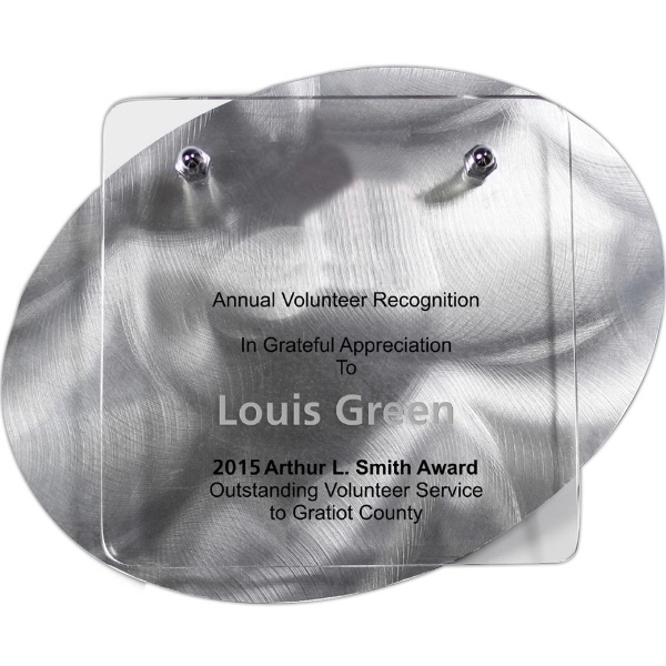 Angular swirled metal background plates with elevated acrylic panel plaque.... from ASI 62660 Innovation Line