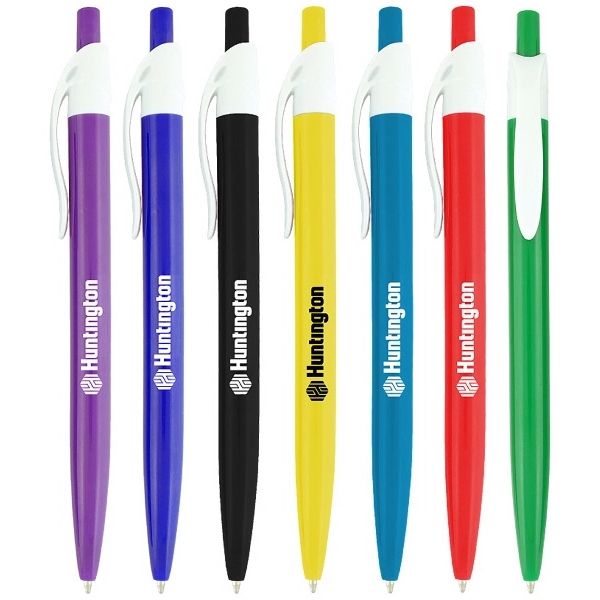 Solid colored plastic barrel pen with white clip. Plunger action.... from ASI 52387 Empire USA / Pens Line USA
