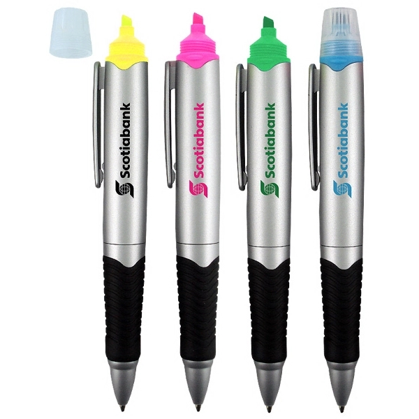 Highlighter and pen combo with silver barrel and rubber grip section.... from ASI 52387 Empire USA / Pens Line USA