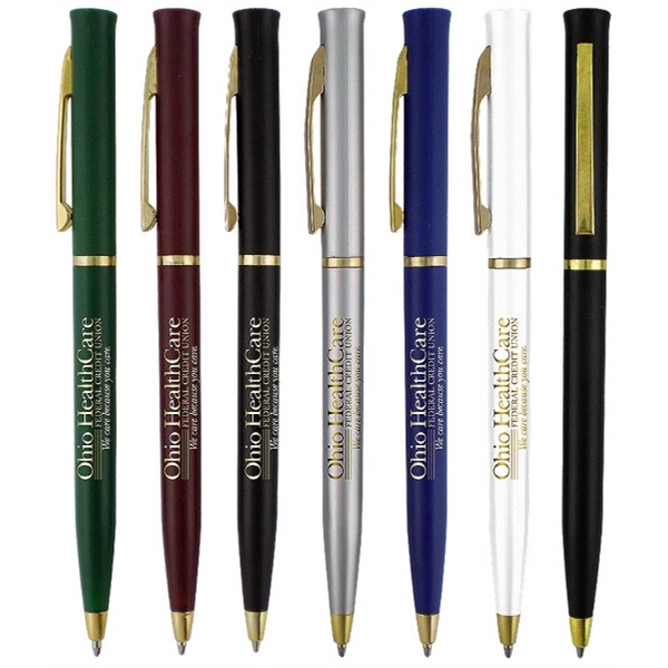 Solid color plastic ballpoint pen with gold trim.... from ASI 52387 Empire USA / Pens Line USA