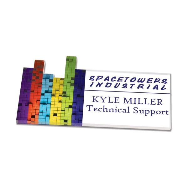 Custom shaped acrylic badge / name plate that measures 1/8" thick... from ASI 72521 Morris Magnets / Laser Cuts