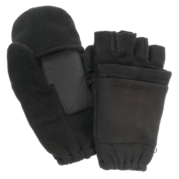 Black fleece fingerless gloves with mitten flap and palm patch.... from ASI 98085 Wolfmark
