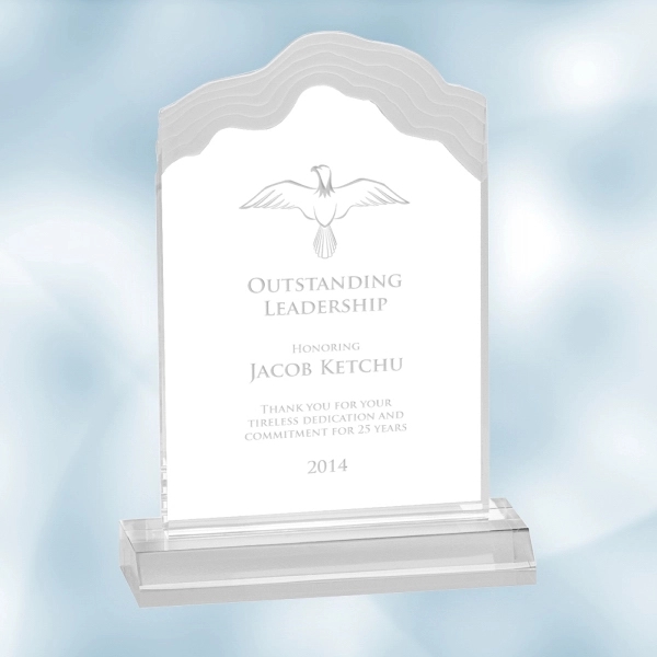 Acrylic Clear Frosted White Cap Edge award with a frosted rugged... from ASI 47791 Best Deal Awards / Best Deal Awards