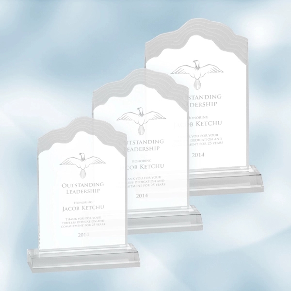 Acrylic Clear Frosted White Cap Edge award with a frosted rugged... from ASI 47791 Best Deal Awards / Best Deal Awards
