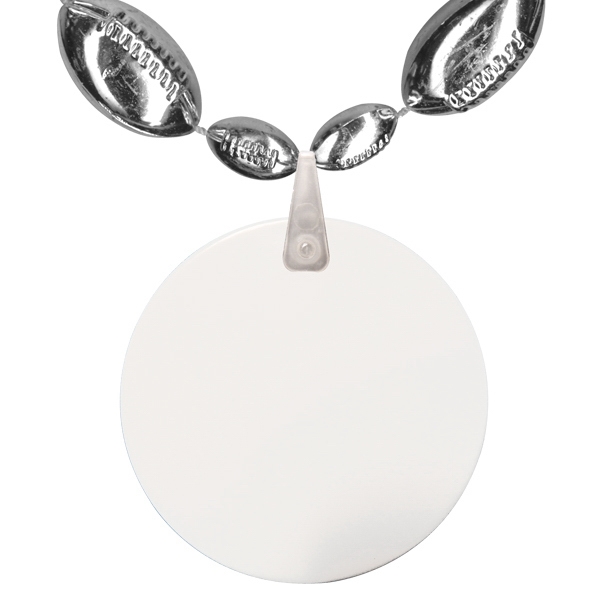 Necklace with football shaped beads and a customizable 2.5" white round... from ASI 62677 iline PROMO (The Innovative Line) / iline PROMO (The Innovative Line)